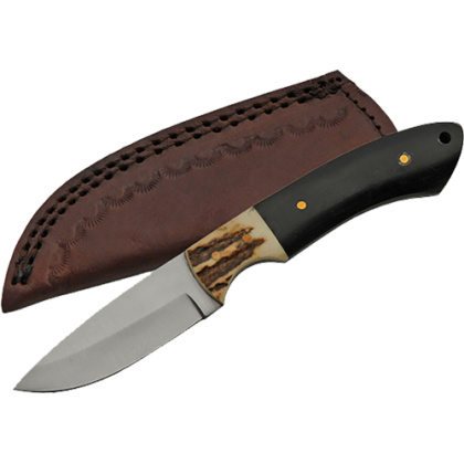 SZCO RITE EDGE 7" STAG HORN HUNTING KNIFE LEATHER SHEATH