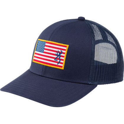 BROWNING CAP GLORY MESH SNAP BACK AMER FLAG PATCH BLUE OSFM