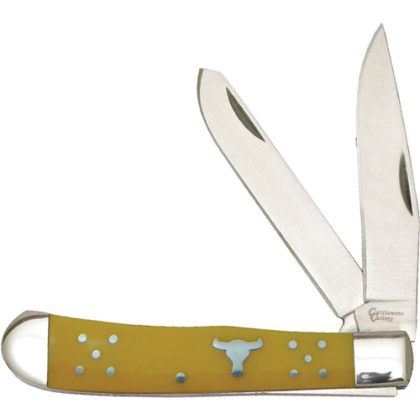 ABKT CATTLEMANS CUTLERY 3.25" YELLOW HANDLE TRAPPER 2-BLADE