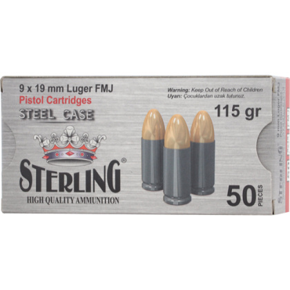STERLING STEEL CASE 9MM 115 GR FMJ 50 RD BOX  30 BOXES/CASE
