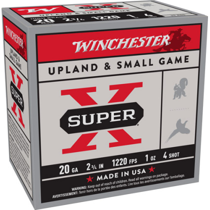 WINCHESTER SUPER-X 20GA 2.75" 1OZ #4 1220FPS 25RD 10BX/CS