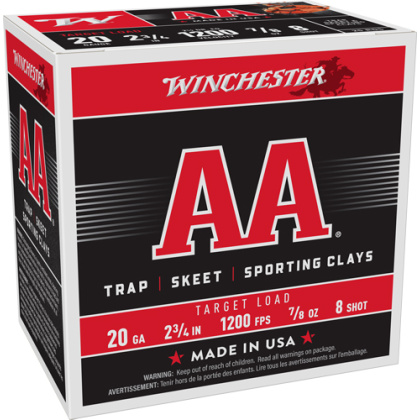 WINCHESTER AA 20GA 2.75" 7/8OZ #8 1200FPS 250RD CASE LOT