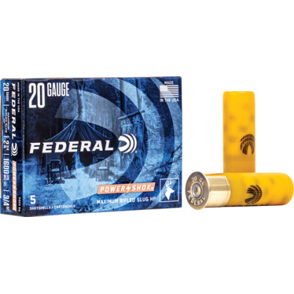 FEDERAL POWER SHOK 20GA 2.75" 4/5OZ RIFLED SLUG 5RD 50BX/CS