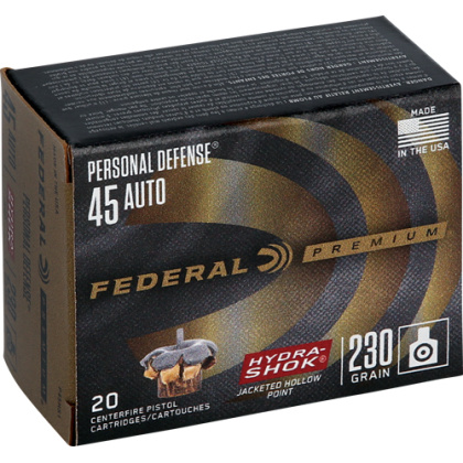 FEDERAL PREMIUM 45 ACP 230GR HYDRA-SHOK JHP 20RD 25BX/CS