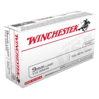 WINCHESTER USA 9MM LUGER 115GR FMJ-RN 50RD 10BX/CS