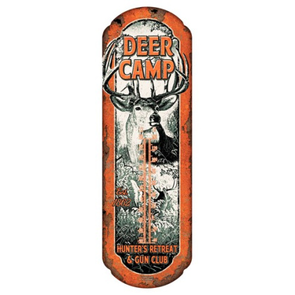 RIVERS EDGE THERMOMETER DEER CAMP TIN