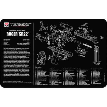 TEKMAT ARMORERS BENCH MAT 11"x17" RUGER SR-22 PISTOL