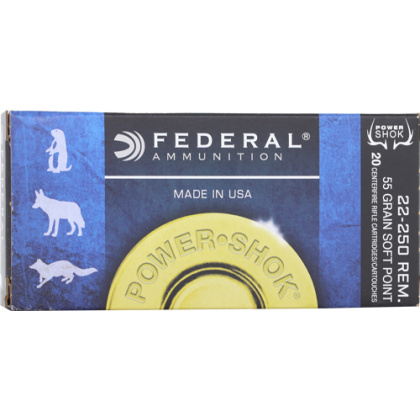 FEDERAL POWER-SHOK 22-250 REM 55GR SP 20RD 10BX/CS
