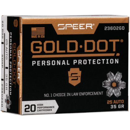 SPEER GOLD DOT 25 ACP 35GR GDHP 20RD 10BX/CS