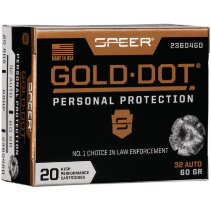 SPEER GOLD DOT 32 ACP 60GR GDHP 20RD 10BX/CS