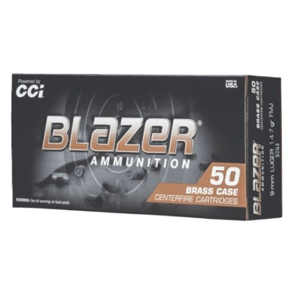 CCI BLAZER BRASS 9MM LUGER 147GR FMJ 50RD 20BX/CS