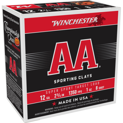 WINCHESTER AA 12GA 2.75" 1OZ #8 1350FPS 250RD CASE LOT
