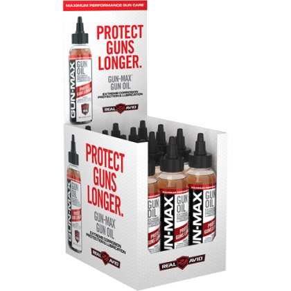 REAL AVID GUN MAX GUN OIL 4 OZ. BOTTLE 12PC. DISPLAY