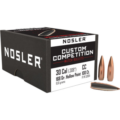 NOSLER BULLETS 30 CAL .308 168GR HP-BT CUSTOM COMP. 100C<