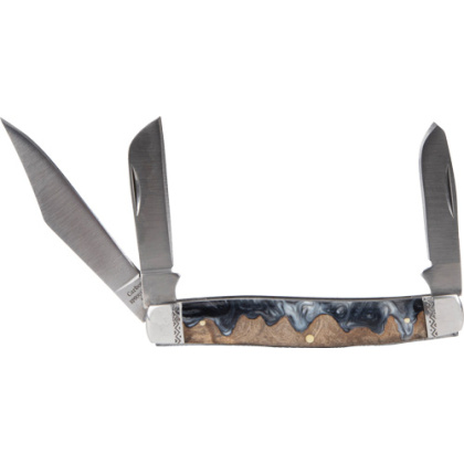 ABKT ROPER LAHAR SERIES 3BLADE STOCKMAN 3.25" WOOD RESIN HNDL